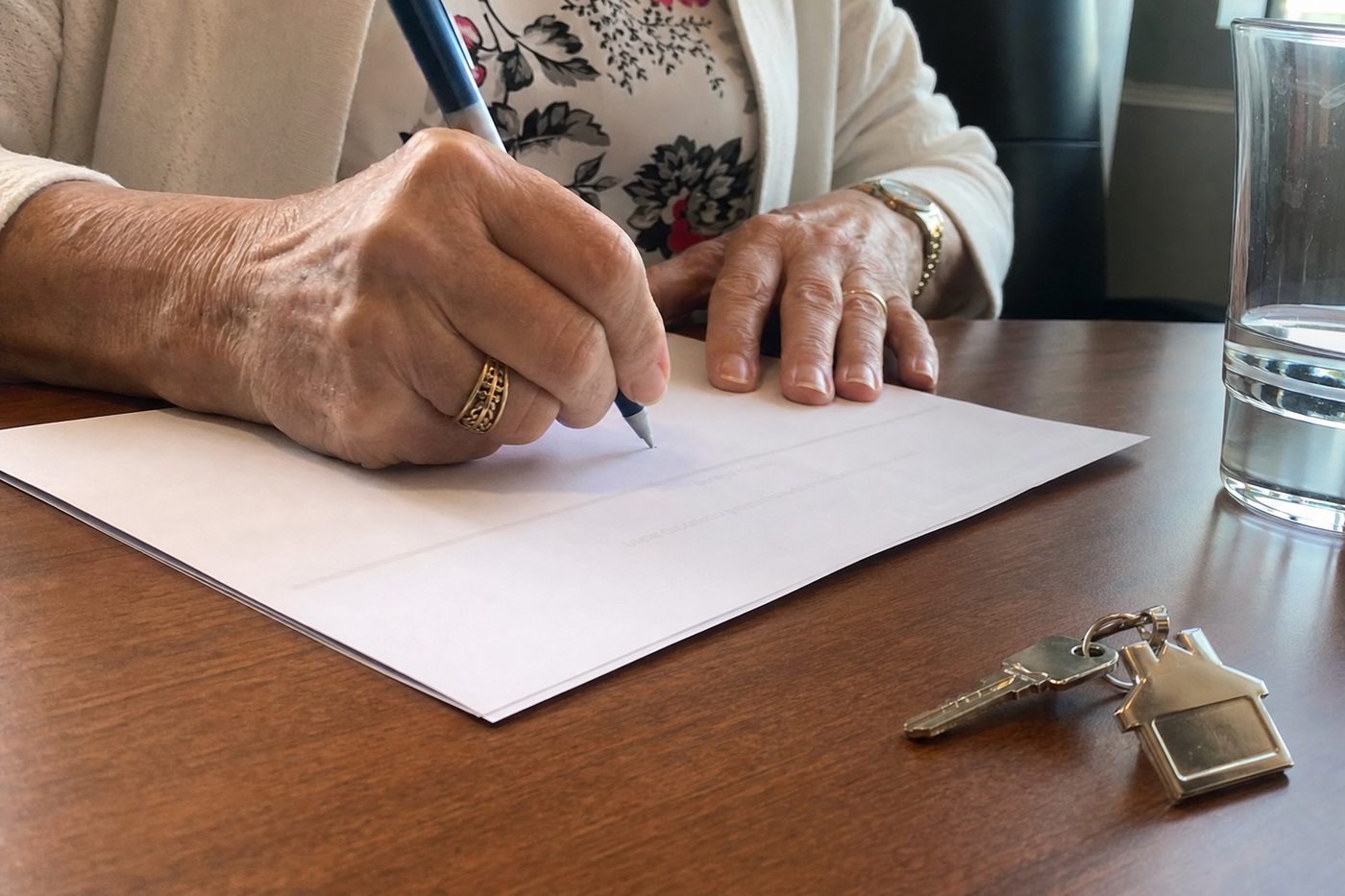 Signature chez le notaire, les clés de la maison posées sur le bureau